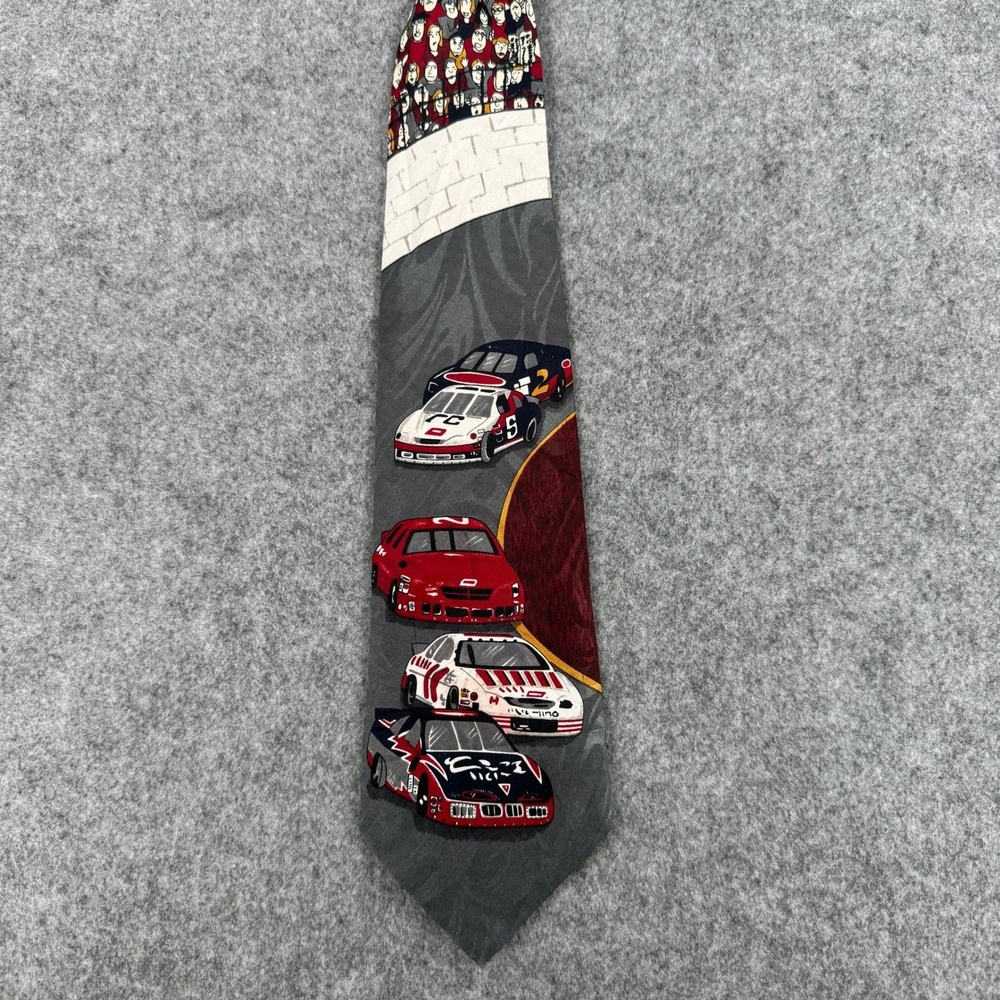A. Rogers Mens Race Cars Novelty Silk House Tie Grey Red Racing Crowd Scene 58x4